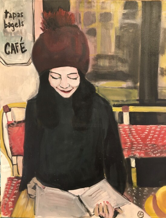 绘画 标题为“Un café en terrasse…” 由Aliénor De Cellès, 原创艺术品, 油 安装在木质担架架上