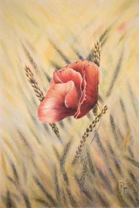 Malerei mit dem Titel "Solitär" von Ronald Firla, Original-Kunstwerk, Conté-Buntstifte