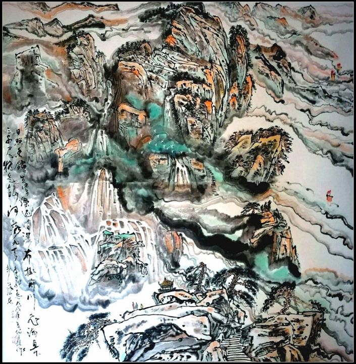 Schilderij getiteld "Heaven and Earth In…" door Rongsong Xie Xie Rong Song, Origineel Kunstwerk, Aquarel
