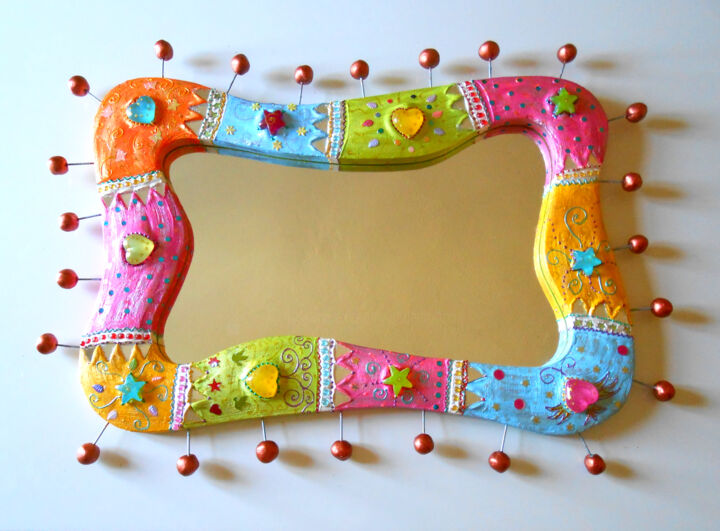 miroir " cœurs et étoiles pop art "mosaïque et peinture 设计, 21.7x29.5 in
