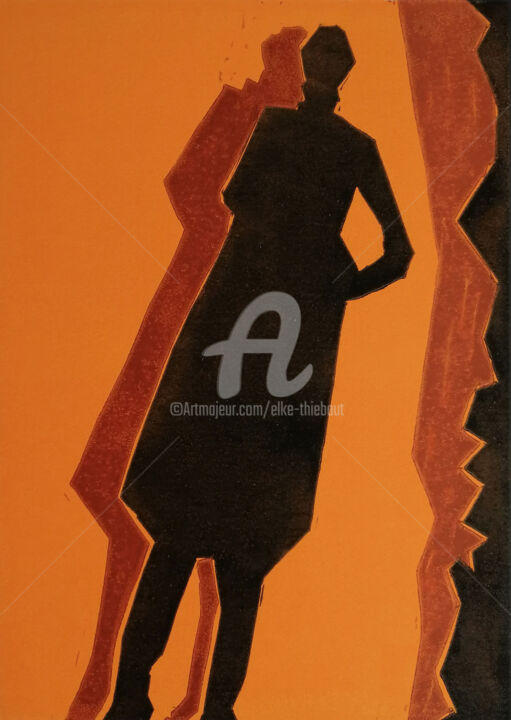 Printmaking titled "L'Ombre de mon Ombre" by Elke Thiébaut, Original Artwork, Linocuts