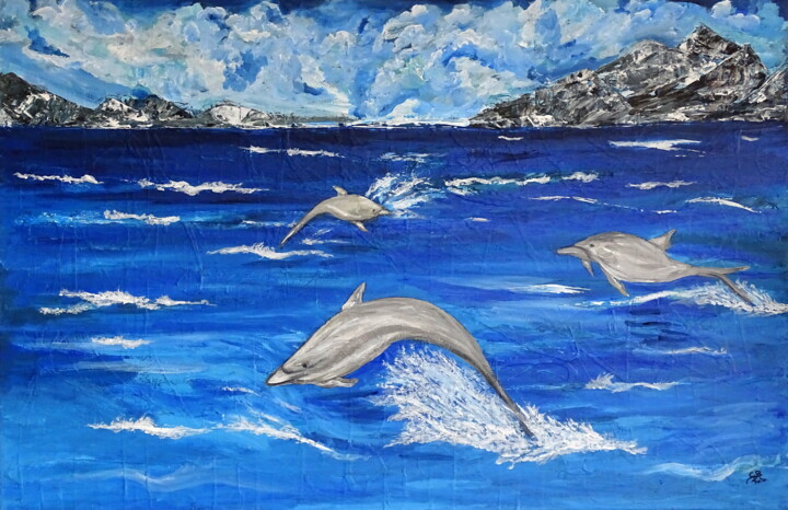 Playing dolphins 绘画, 29.5x45.3 in