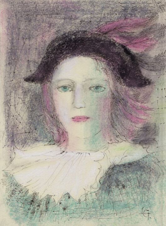 Malerei mit dem Titel "Pierrot" von Lili Gräfenstein, Original-Kunstwerk, Pastell