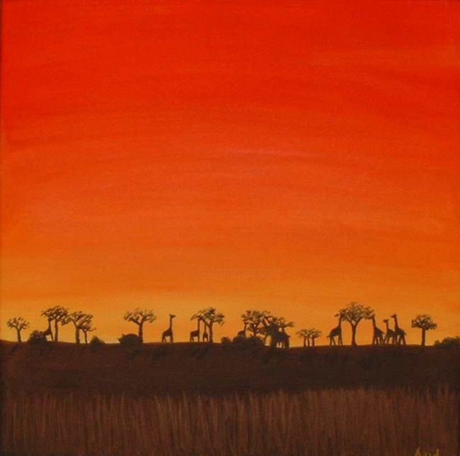 Painting titled "African Sunset" by Aud, Original Artwork