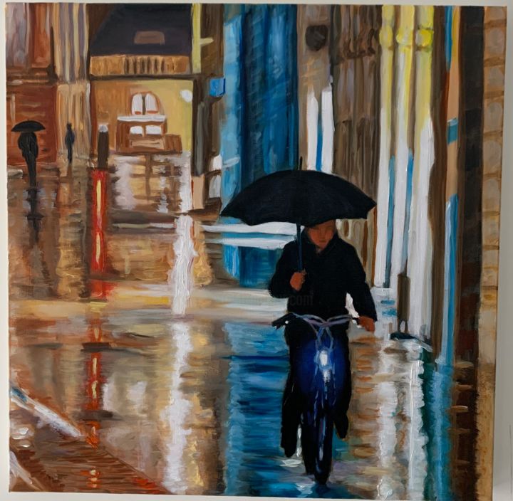 Sous la pluie ... Peinture, 19,7x19,7 in