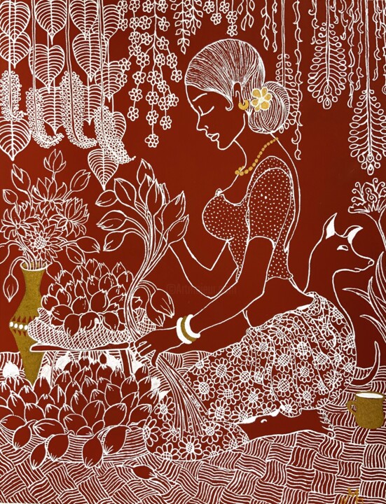 THE LOTUS SELLER 图画, 11.8x9.1 in