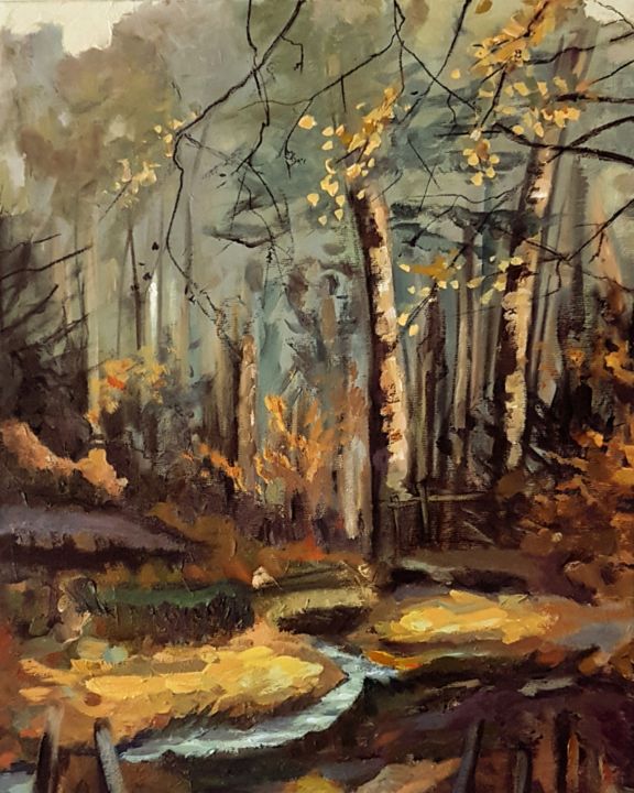 Painting titled "Autumn dream" by Daniela Mihai, Original Artwork, Acrylic Mounted on Wood Stretcher frame