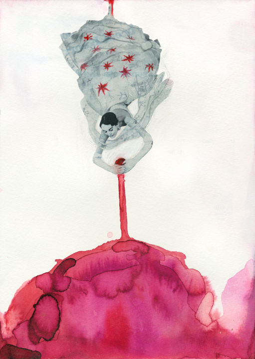 Collages intitolato "Loving you" da Maria Cristina Cerminara, Opera d'arte originale, Acquarello
