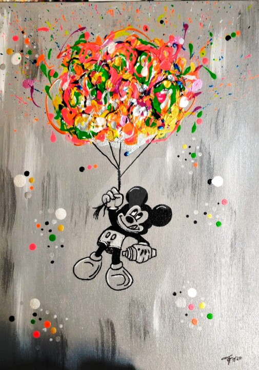 Mickey dans les airs 绘画, 15.8x11.8 in