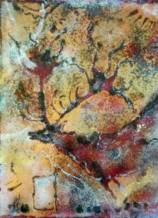 Malerei mit dem Titel "Cervidaé - Emaux d'…" von Isabelle Mathis, Original-Kunstwerk, Emaille Auf Holzplatte montiert