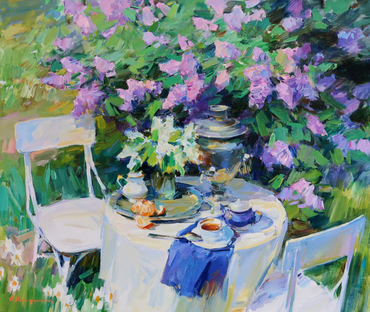 Painting titled "In the spring garden" by Aleksander Kryushyn, Original Artwork, Oil