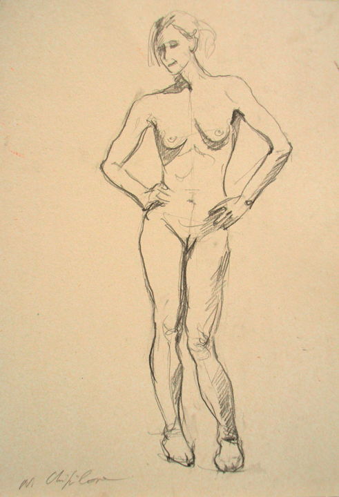 Dessin intitulée "Jeune fille nue deb…" par Nathalia Chipilova, Œuvre d'art originale, Graphite