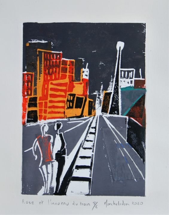 Rose et l'inconnu du train 5/6 Printmaking, 7.9x5.9 in