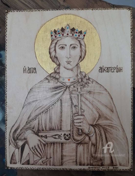 Painting titled "Αγια Αικατερίνη" by Katerina Bilia, Original Artwork, Encaustic