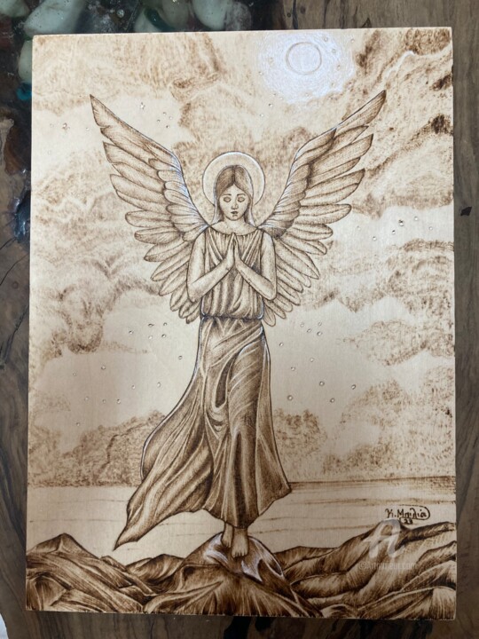 Painting titled "Angel" by Katerina Bilia, Original Artwork, Encaustic
