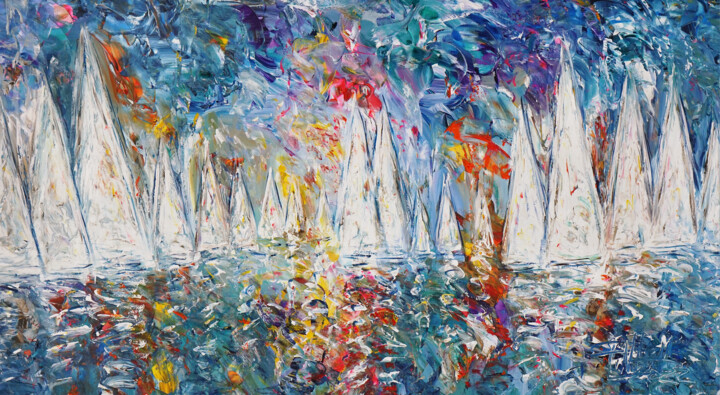 Stormy Sailing Regatta L 6 绘画, 33.5x61 in