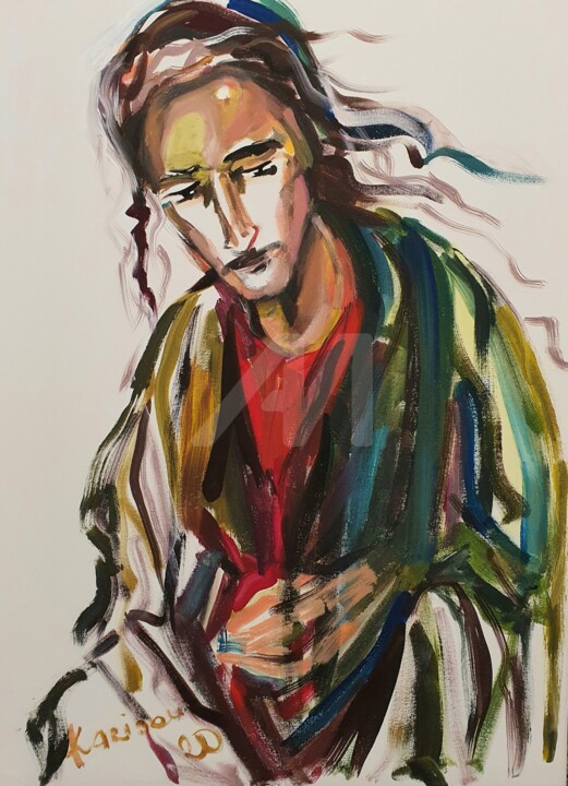 Abstract portrait JESUS reflective by karibou artist 绘画, 31.5x23.6 in