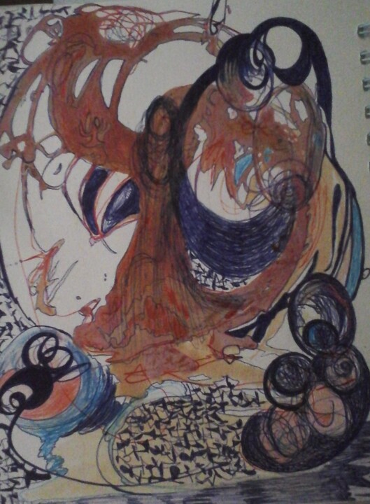 Disegno intitolato "Super women" da Karima Bensaad, Opera d'arte originale, Biro