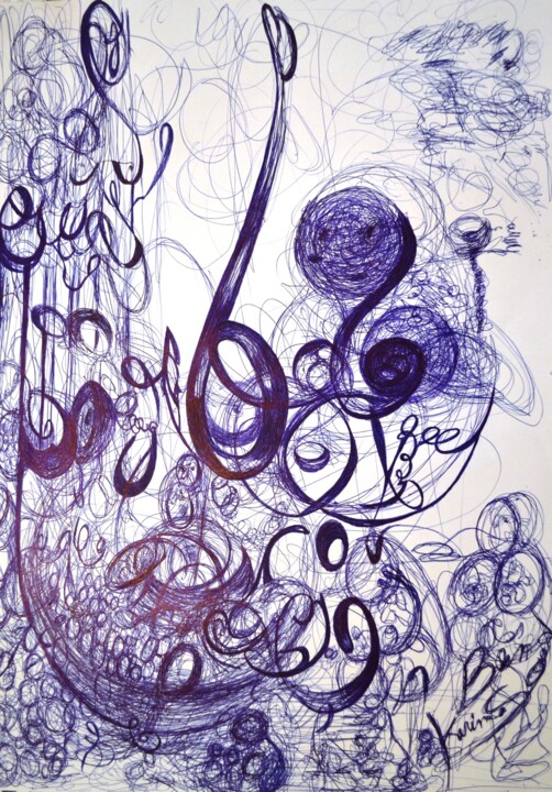 Disegno intitolato "Stress" da Karima Bensaad, Opera d'arte originale, Biro