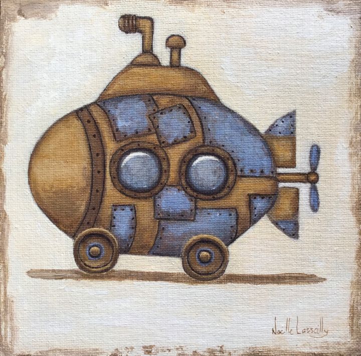 Painting titled "Mon sous marin jaun…" by Noëlle Lassailly, Original Artwork, Acrylic