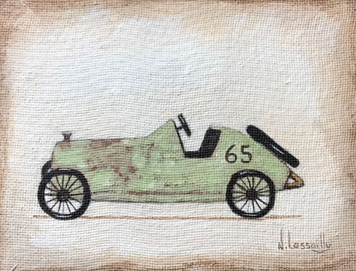 Painting titled "Le tacot à pédales…" by Noëlle Lassailly, Original Artwork, Acrylic