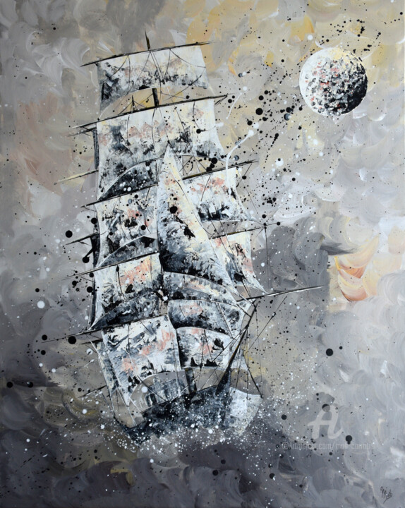 绘画 标题为“Galion” 由Mab Carratier, 原创艺术品, 丙烯 安装在木质担架架上