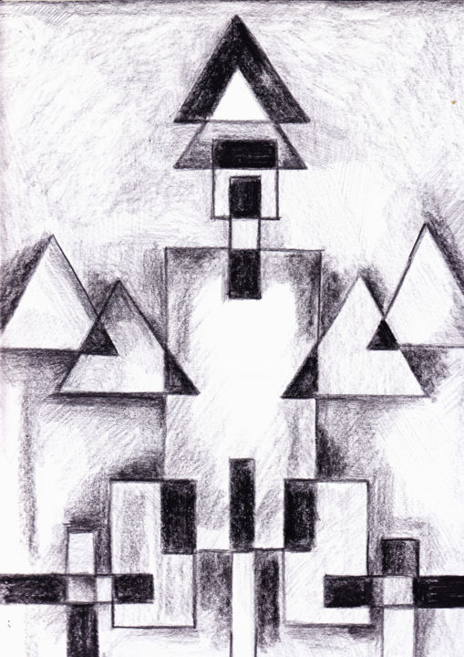 Dibujo titulada "Constructivo con tr…" por Lisarco Namune, Obra de arte original, Lápiz