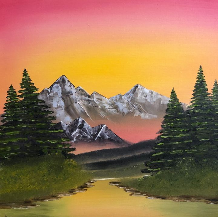Painting titled "Mountains" by Samanta Voetskaia, Original Artwork, Oil