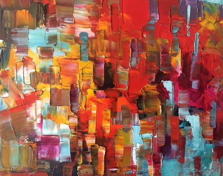 Painting titled "Énergie" by Dam Domido, Original Artwork, Oil Mounted on Wood Stretcher frame