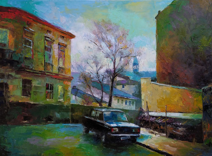 Painting titled "Morning of the ante…" by Serhii Simkhe, Original Artwork, Oil Mounted on Wood Stretcher frame