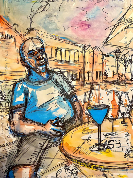 Painting titled "L'homme qui noie sa…" by Julien Adans (JuAD), Original Artwork, Ink