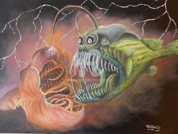 Cercle n°8 de l'enfer de Dante- Ruse et tromperie 绘画, 19.7x27.6 in