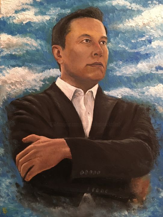 Painting titled "Elon Musk" by Ruslan Baysaev, Original Artwork, Oil