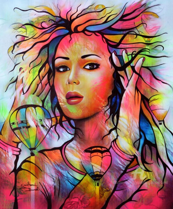 Peinture intitulée "vent dans la tête" par Jeannette Guichard-Bunel, Œuvre d'art originale, Huile Monté sur Châssis en bois