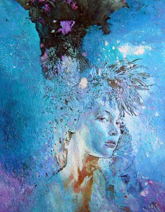 Painting titled "Pink Fan" by Stanislav Krupp, Original Artwork, Oil