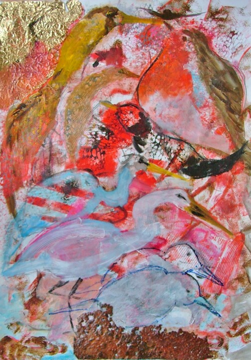 Schilderij getiteld "Birds" door Nico Van Oosten, Origineel Kunstwerk, Acryl