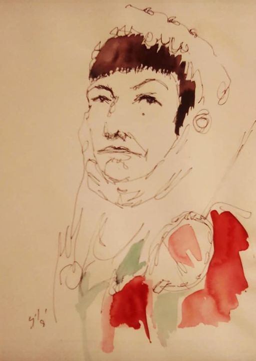 Disegno intitolato "Femme berbère sud t…" da Mohamed Barnat, Opera d'arte originale, Acquarello