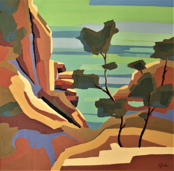 Peinture intitulée "Calanque" par Jean-Noël Le Junter, Œuvre d'art originale, Huile Monté sur Châssis en bois