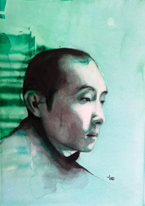 Painting titled "Rainbow vert bleu" by Madeline Berger (MadB), Original Artwork, Ink
