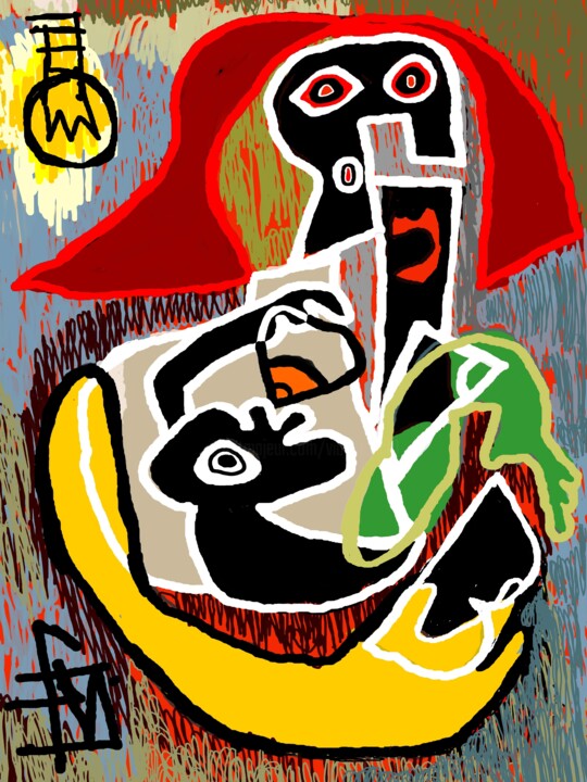 Arts numériques intitulée "têtes à la tétée" par Franck Vidal, Œuvre d'art originale, Peinture numérique