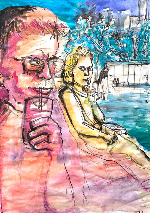 Painting titled "Regards complices" by Julien Adans (JuAD), Original Artwork, Watercolor