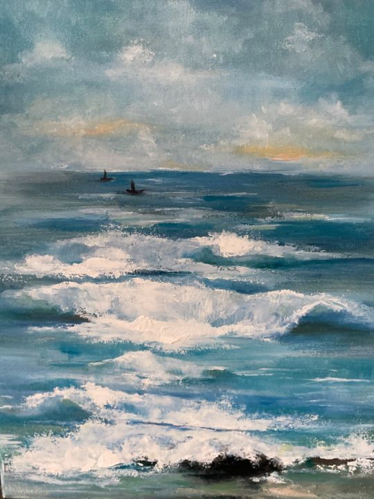 Malerei mit dem Titel "The Waves" von Iryna Nuhimovich, Original-Kunstwerk, Öl Auf Keilrahmen aus Holz montiert