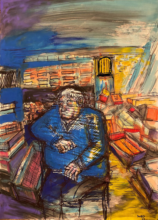 Painting titled "Le patriarche" by Julien Adans (JuAD), Original Artwork, Watercolor