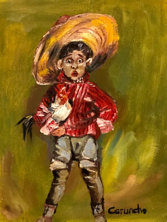 Pintura titulada "Dos gallitos" por Mónica Caruncho Fontela, Obra de arte original, Oleo