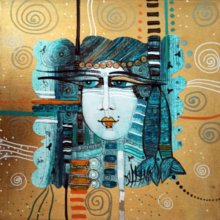 Peinture intitulée "Fish'n'dreams" par Albena Vatcheva, Œuvre d'art originale, Huile Monté sur Châssis en bois