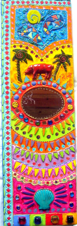 tableau joyeux "bienvenu au paradis" mosaïque et peinture Collages, 37,4x11,8 in