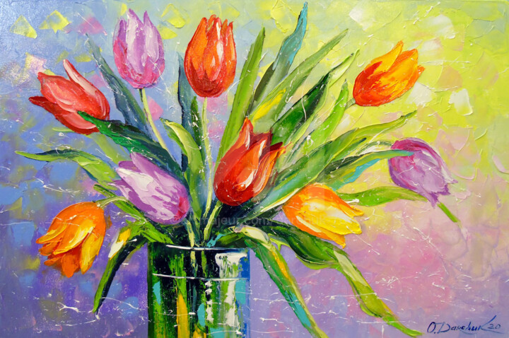Pintura titulada "Bouquet of multi-co…" por Olha, Obra de arte original, Oleo