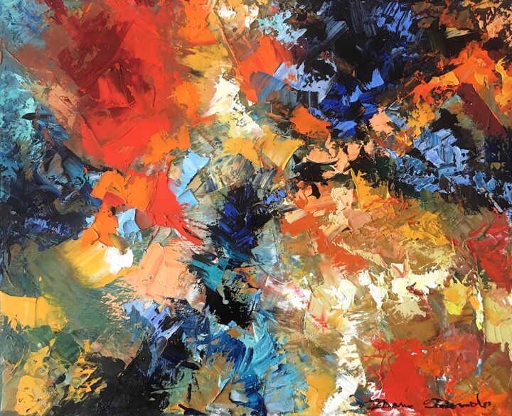 Painting titled "Le chemin lumineux" by Dam Domido, Original Artwork, Oil