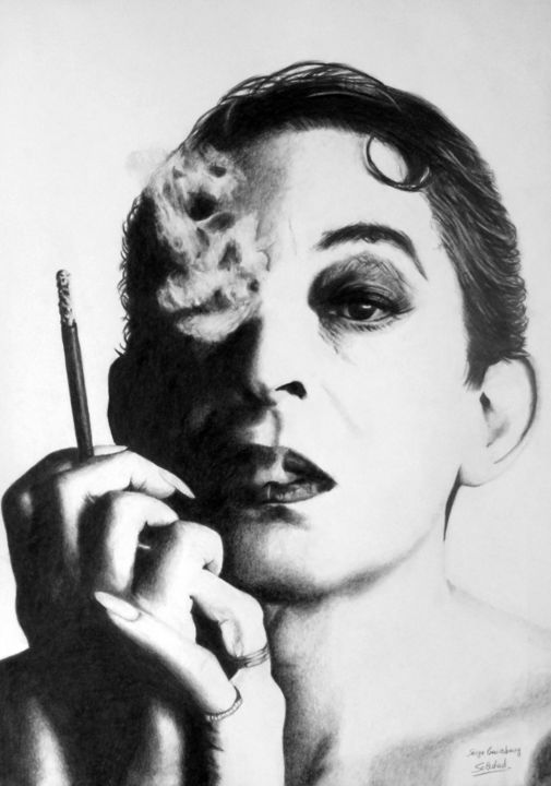 Drawing titled "Serge Gainsbourg" by Soledad, Original Artwork, Graphite