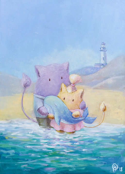 Painting titled "On the shore of our…" by Olya Yatsenko, Original Artwork, Oil